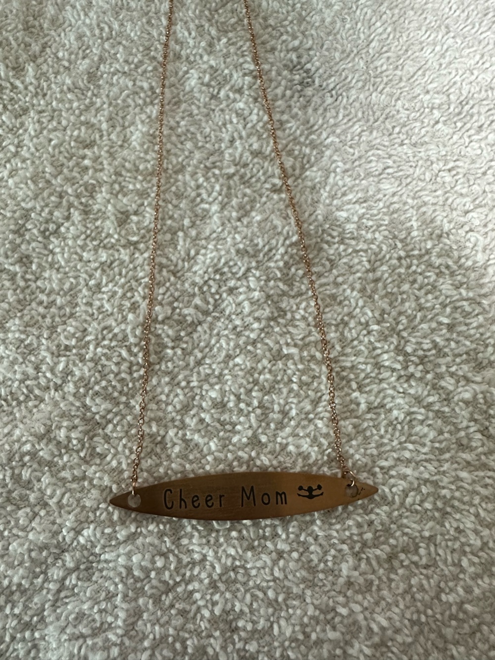 Rose Gold 'Cheer Mom' Engraved Bar Necklace